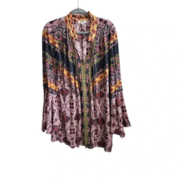 Umgee Daydream Believer Bell Sleeve Boho Paisley Blouse Top Size Large - Picture 1 of 7